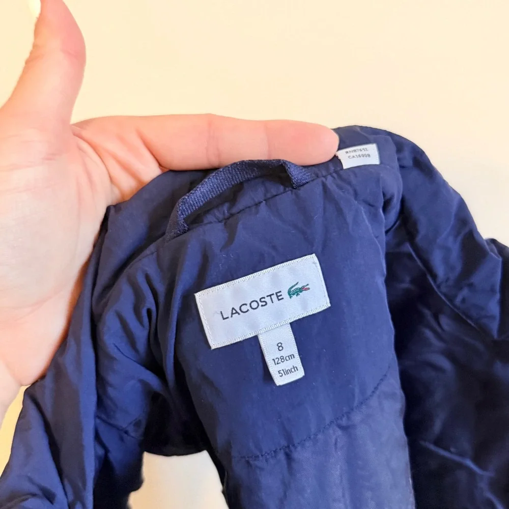 Lacoste Kids Navy Blue Puffer Vest Full Zip‎ Quilted Sleeveless Jacket Size 8Y